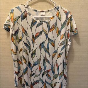 Relaxed Short Sleeve Tee - White with Multicolor Leaf Print